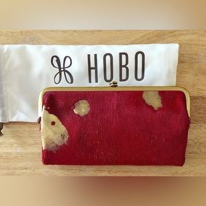 Hobo International Leather w Calf Hair Clutch Wallet Lauren Gold